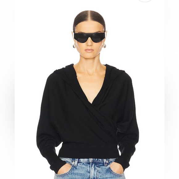 NWT $425 Simkhai Riley Black Wrap Hoodie Size M Wool Sweater - Picture 2 of 11